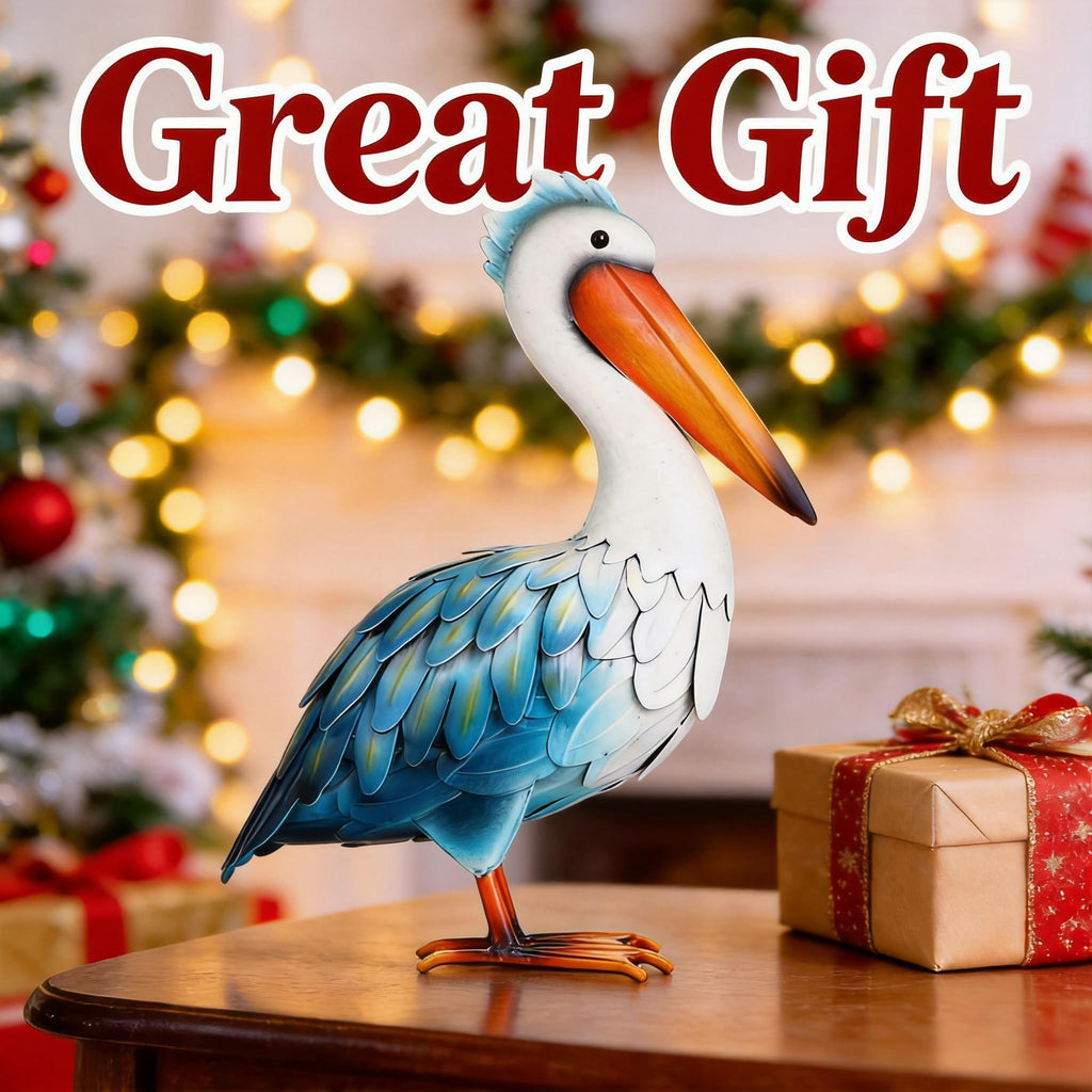 Ratuor Pelican Statues Metal Garden Decor Coastal Blue Heron Yard Art Sculpture Ornament for Backyard Porch Patio Pond Decor