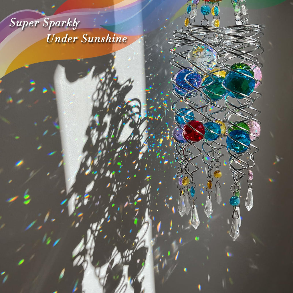 FONMY Butterfly Sun Catcher Gazing Ball Wind Spinner Rainbow Maker Silver Spiral W/ K9 Blue Crystal Ball Christmas Gfit Tree Hanging Ornament Indoor Outdoor Garden Decor. 19.5inch H
