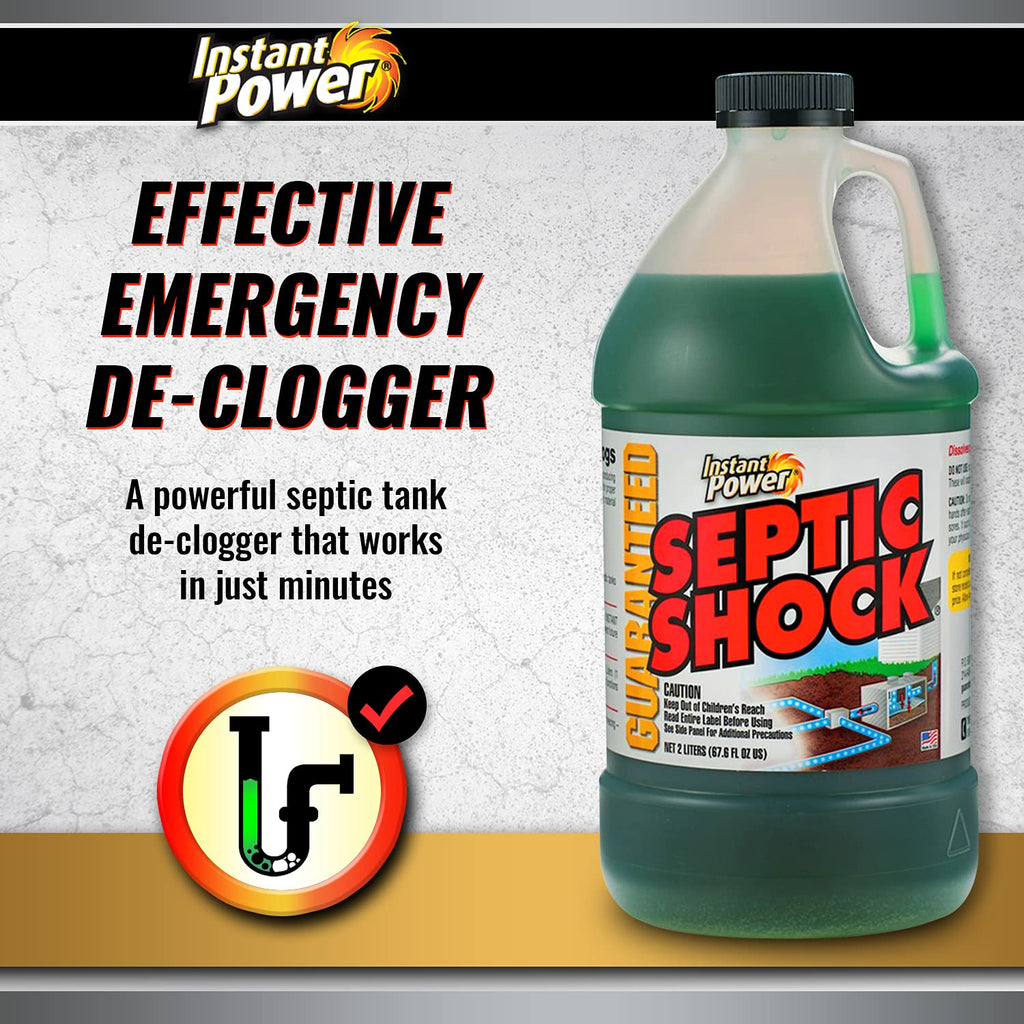 Instant Power Septic Shock – Septic Tank Treatment, Drain Cleaner Liquid Clog Remover for Septic System, 67.6 Oz (Pack of 6)