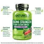 NATURELO Calcium Supplement - with Vitamin C, Vitamin D3, K2, and Calcium Magnesium Zinc for Bone Strength with Calcium 600mg - Plant-Based, 240 Vegetarian Capsules, Non-GMO, Soy & Gluten-Free