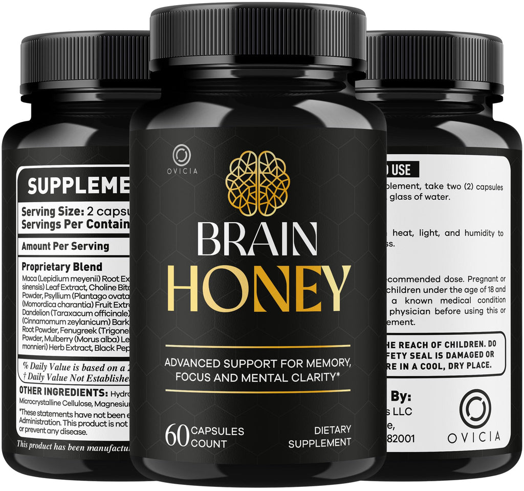 Brain Honey Capsules - Official BrainHoney Advanced Support Formula All Natural Ingredients Daily Premium Pills Vitamins for Brain Health and General Wellness, 60 Capsules for 1 Month