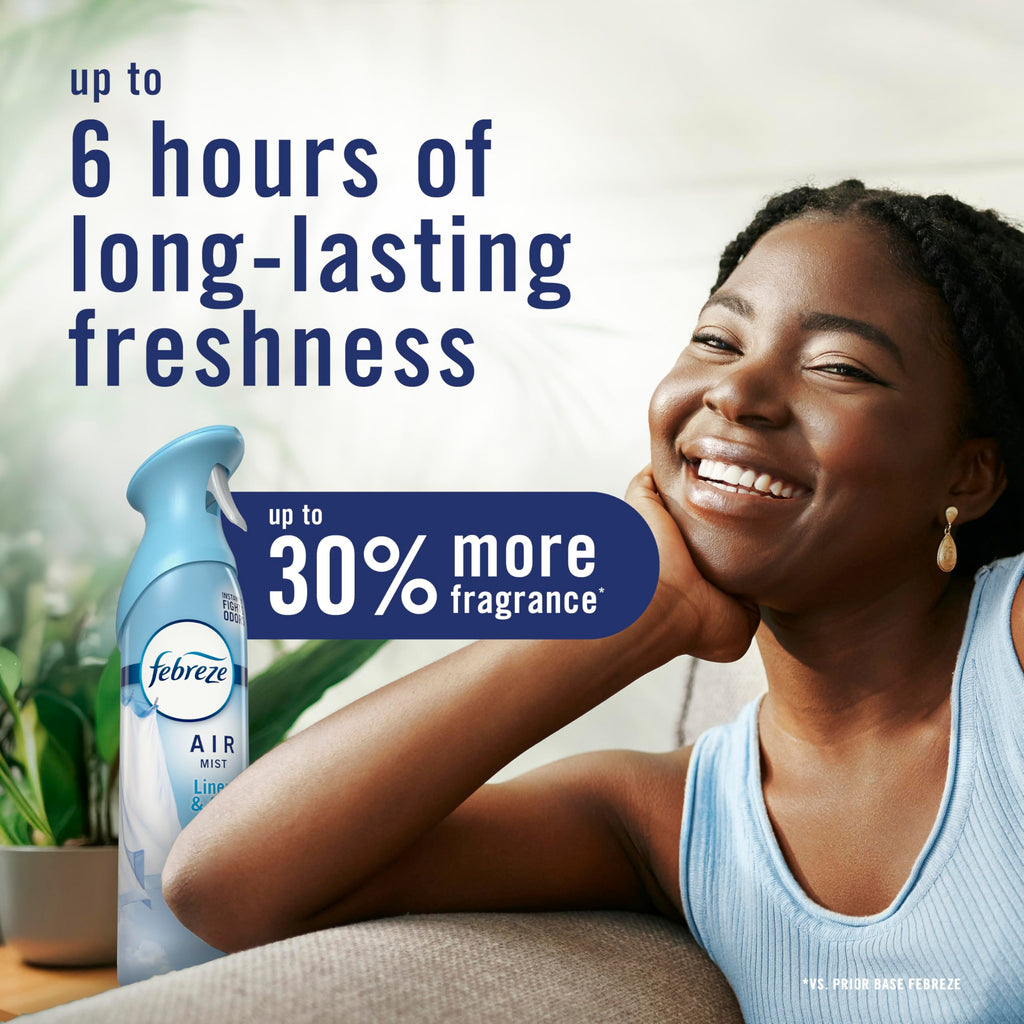 Febreze Air Mist, Air Freshener Spray, Odor Fighting Room Spray, Deodorizer for Home Bathroom Kitchen Office Apartment Dorm Room Classroom, Linen & Sky Scent, 8.1oz (Pack of 6)
