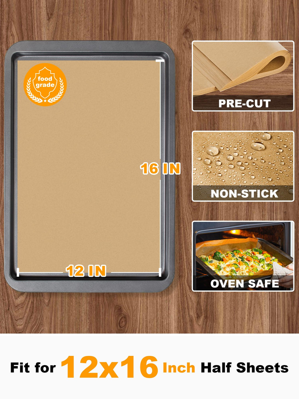 SMARTAKE 200 Pcs Parchment Paper Baking Sheets, 12x16 Inches, Non-Stick