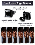 ORAZIO Black Square CZ Stud Earrings for Men Women Stainless Steel Princess Cut Cubic Zirconia Earring Studs 3MM-8MM