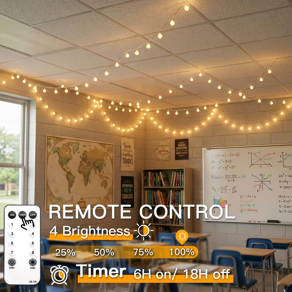 suddus 43FT Connectable Globe String Lights Plug in Remote Warm White