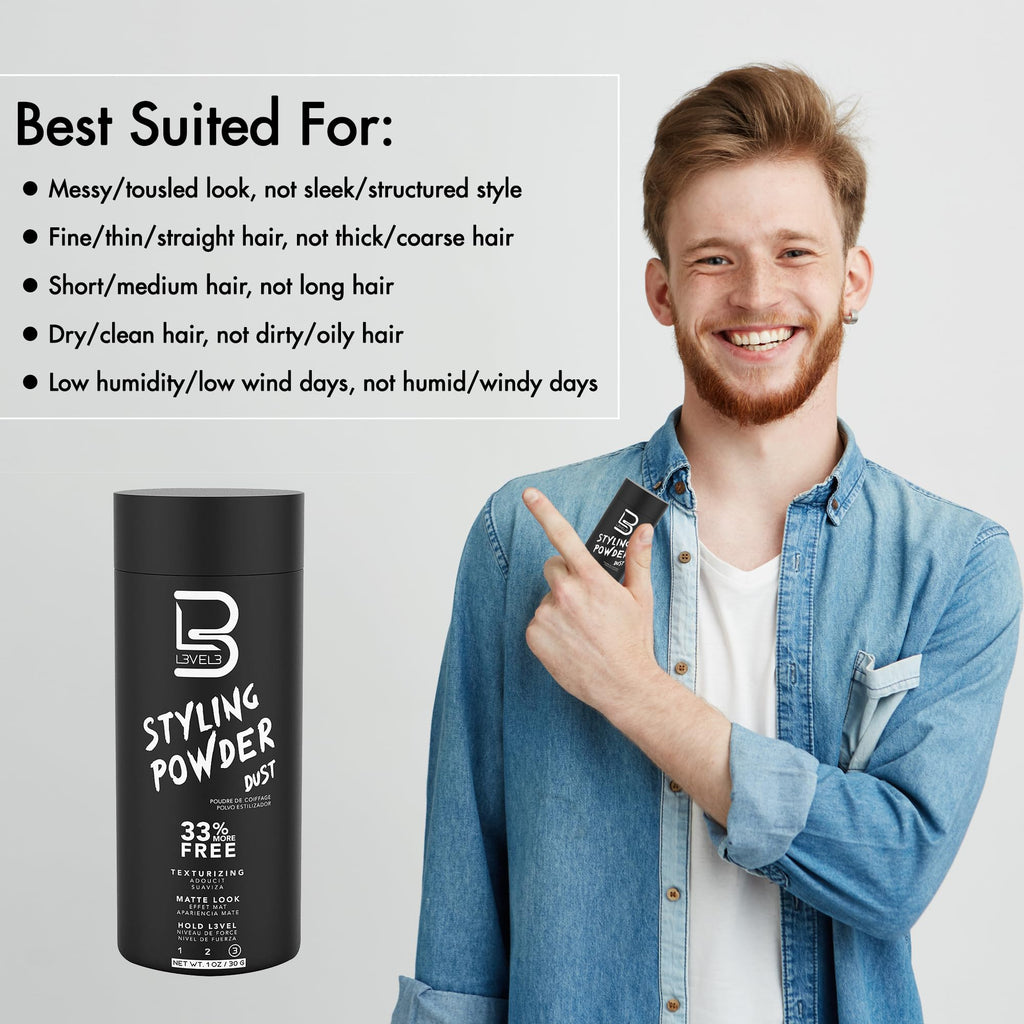 L3 Level 3 Hair Texture Powder for Men, Volume, Natural Look, 60 g