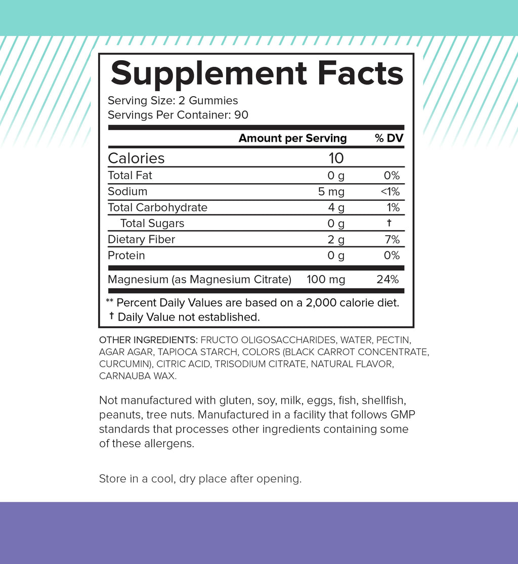 Sugar Free Magnesium Gummies - Calming Anti-Stress Gummies, Magnesium Supplement to Support Stress Relief, Sleep, Heart Health, Nerves, Muscles & Bones, 100 mg, Kids, Adults, Vegan, High Absorption