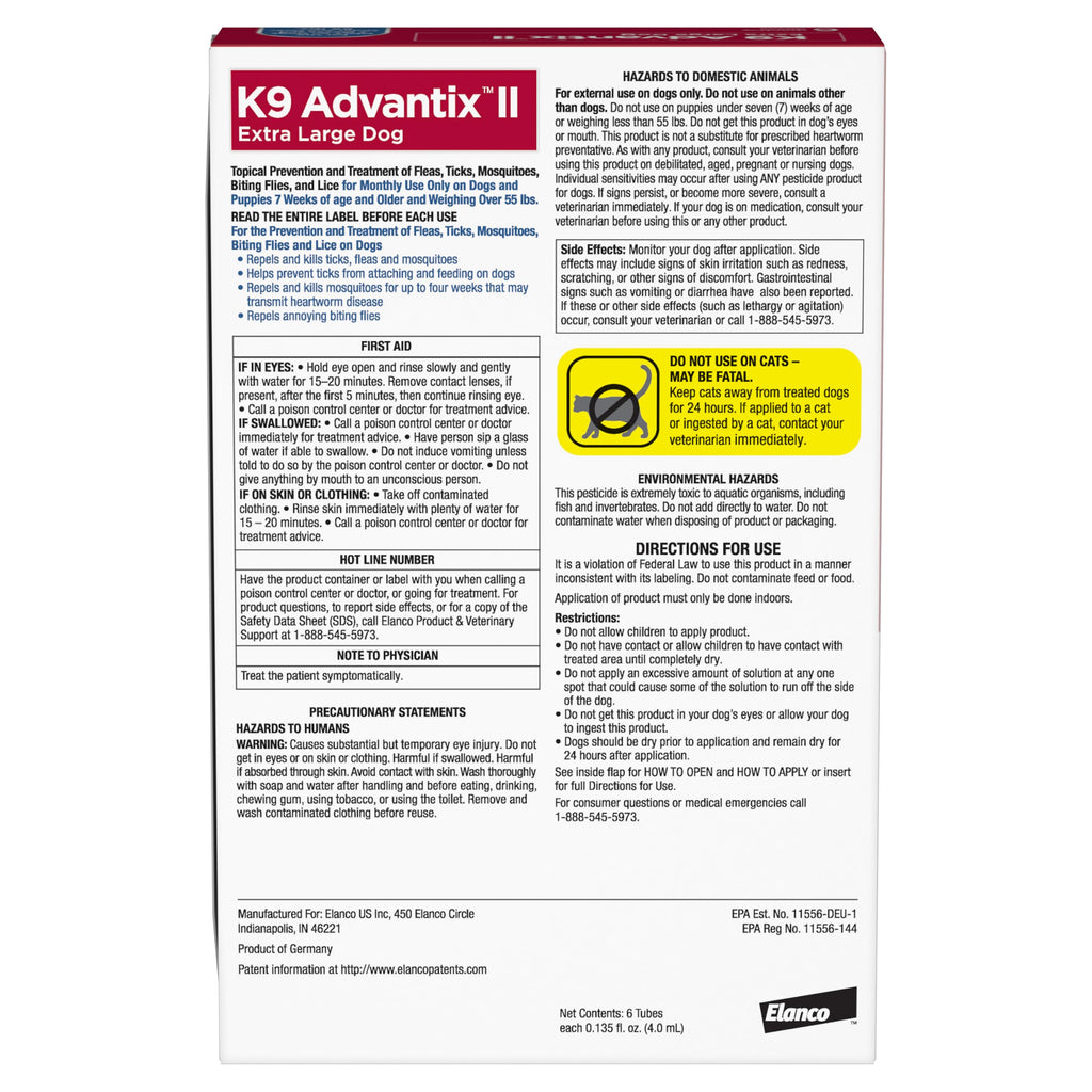 K9 Advantix II Flea & Tick Topical for Extra Large Dogs Over 55 lbs., 6ct