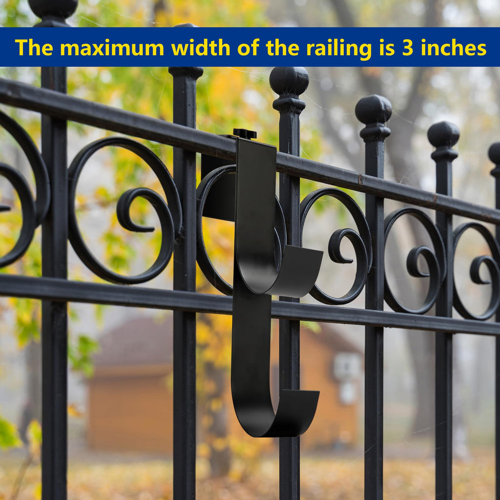 codree 2 Pcs Adjustable Pool Fence Hooks for Pool Equipment, Black Heavy Duty Fence Hooks for Pool Poles, Slipe-on Fence Hanger for Pool Hose Pool Skimmer, Fits 1.4 Inch to 3 Inch Railing