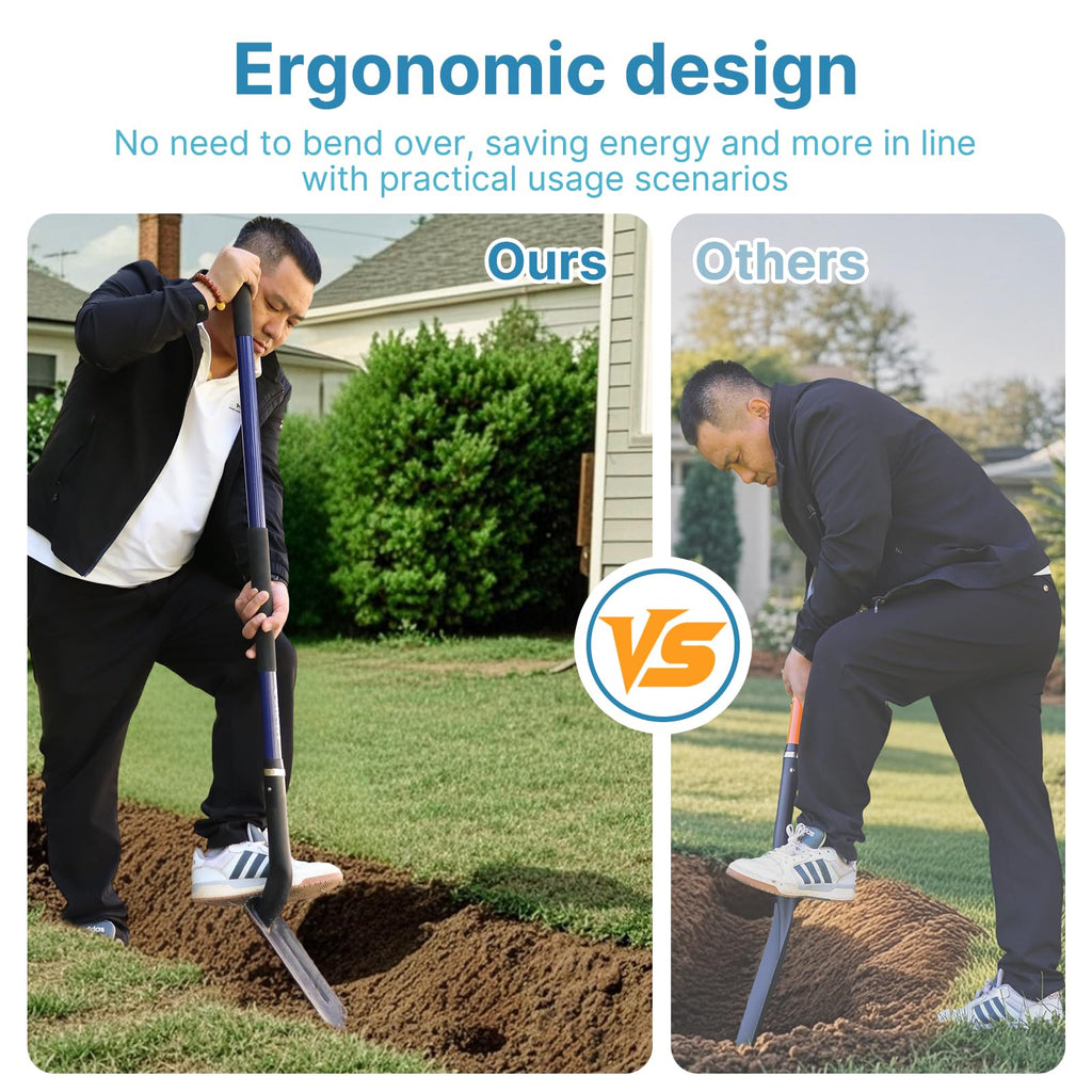 CGRNT 4-Inch Heavy Duty Trench Shovel with Blue Handle, Narrow Trenching Spade for Digging, Gardening & Landscaping, 56 Inch Professional Grade Tool for Irrigation & Rocky Soil