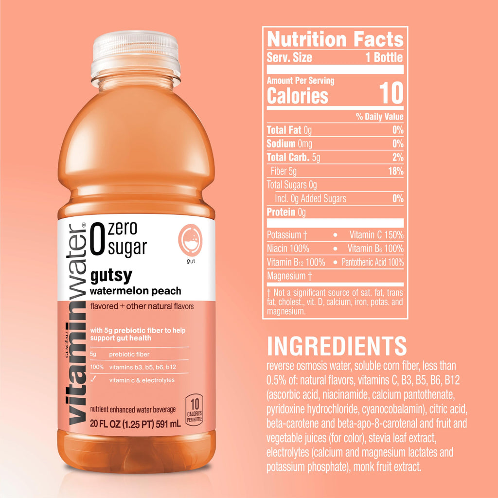 vitaminwater zero sugar gutsy Bottles, 20 fl oz, 12 Pack
