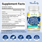 Kimchi Probiotic Capsules, Fermented Kimchi Powder with 10 Billion CFU Probiotics & Prebiotic Inulin, Gut Health & Digestive Support, Fermented Vegetable Superfood Supplement, 90 Vegan Capsules