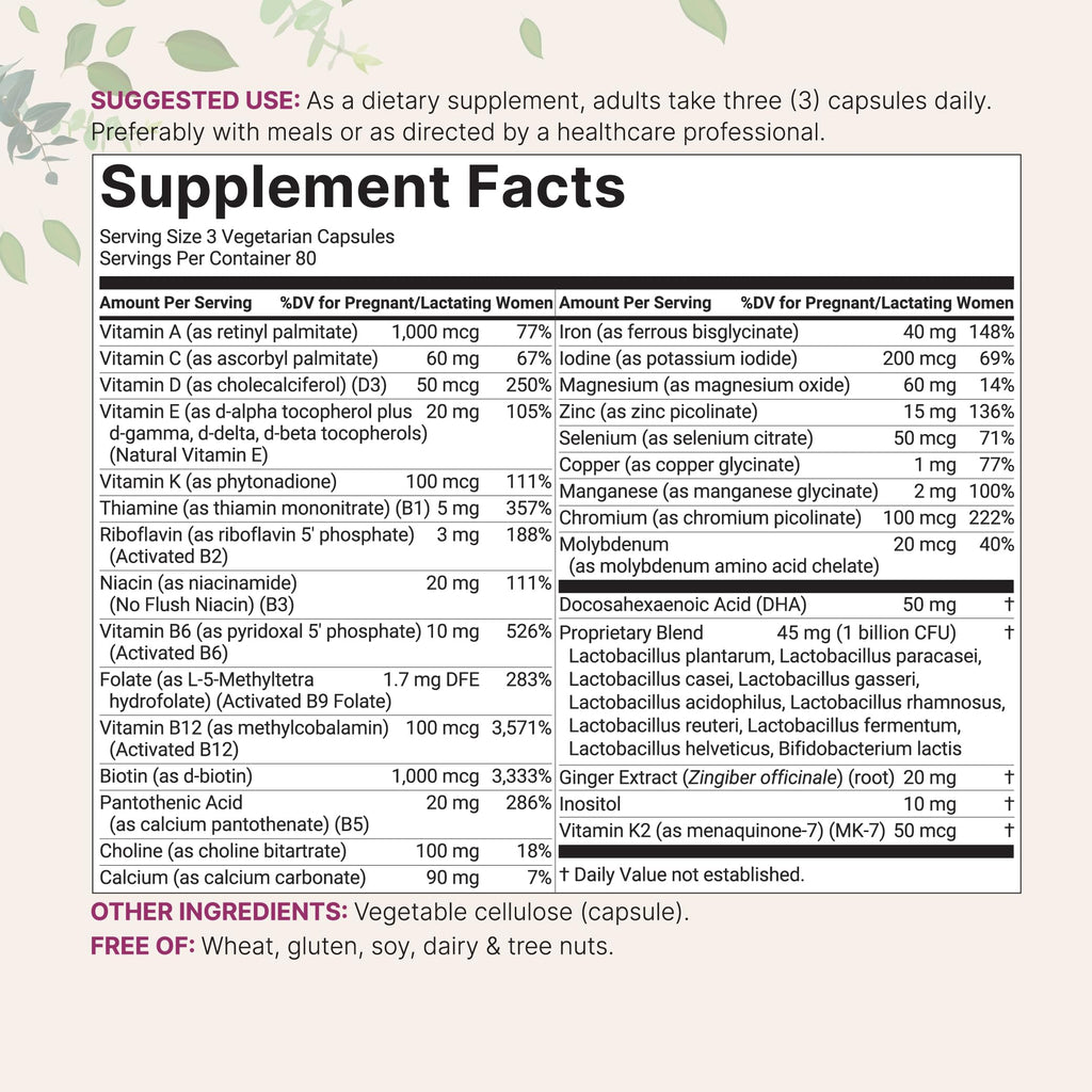 Micro Ingredients Pure Methylated Prenatal Vitamins for Women, 240 Veggie Capsules | 38-in-1 with DHA, Choline, Probiotics, Inositol, & Vitamin C, D, B Complex + Methylfolate, & Iron | No Fillers