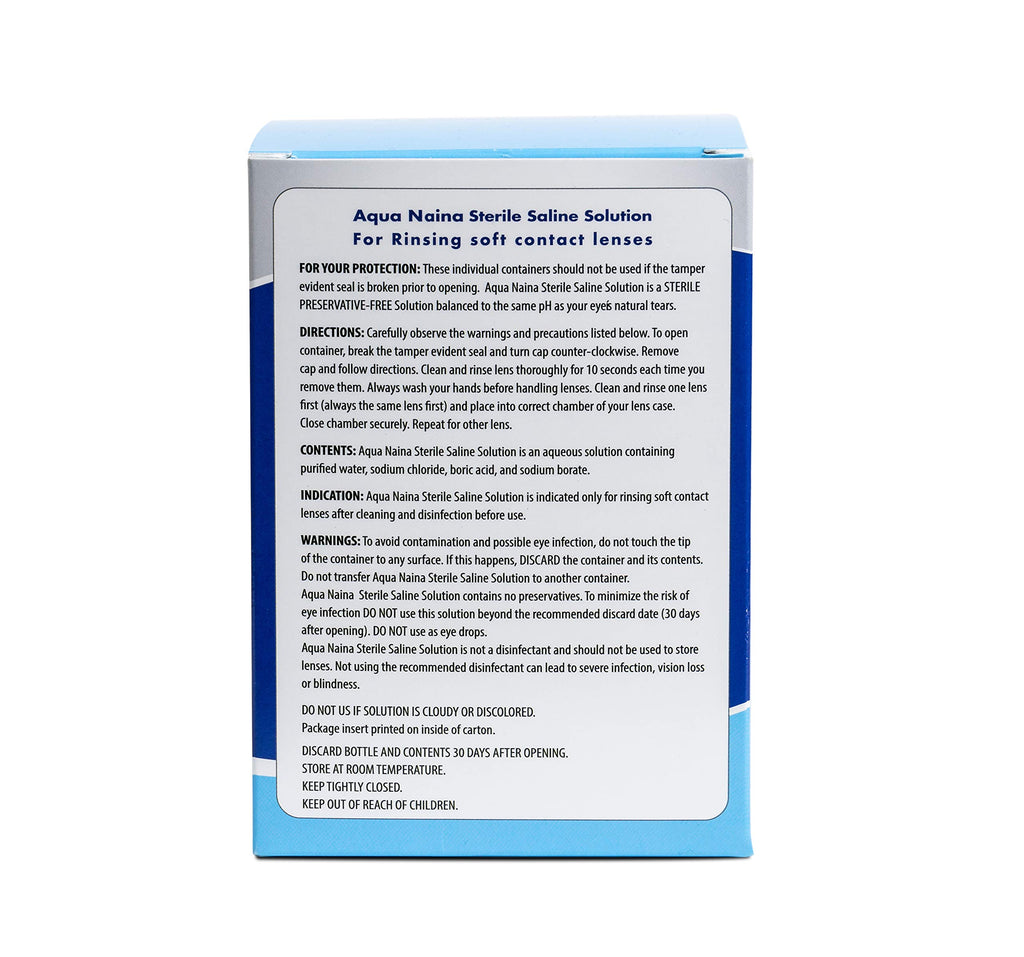 Oculus Curae Aqua Naina Saline Solution – Preservative-Free Sterile Rinse for Soft, Hard & Gas Permeable Contact Lenses – Unisol 4 Alternative – Travel-Friendly – 4X 4 fl oz Bottles