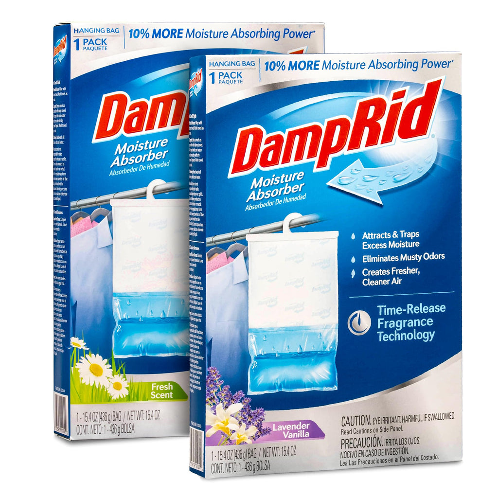 Damp Rid Hanging Bag Moisture Absorber – Fresh Scent Lavender Vanilla Humidity Absorber for Closets, Closet Deodorizer & Odor Absorber, 15.4 oz Hanging Bags 2 Pack– ILIOS Packaging