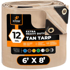 Heavy Duty Tan Poly Tarp 6' X 8' - Multipurpose Protective Cover - Durable, Waterproof, Weather Proof, Rip and Tear Resistant - Extra Thick 12 Mil Polyethylene - by Xpose Safety