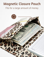 Server Book for Waitress with Zipper Pocket, Magnetic Pocket, Leopard