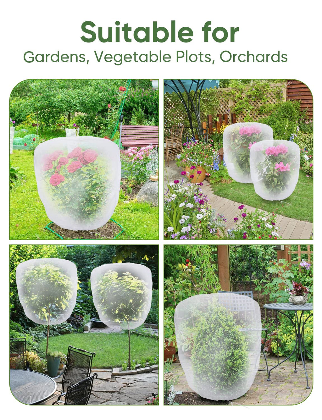 Bird Netting for Garden Protection - 4 Pack Garden Netting Pest Barrier with Drawstring,Mosquito Net Tomato Protective Cover Garden Plant Netting for Blueberry Bushes (4.9 Ft x 4 Ft/4 Pack)