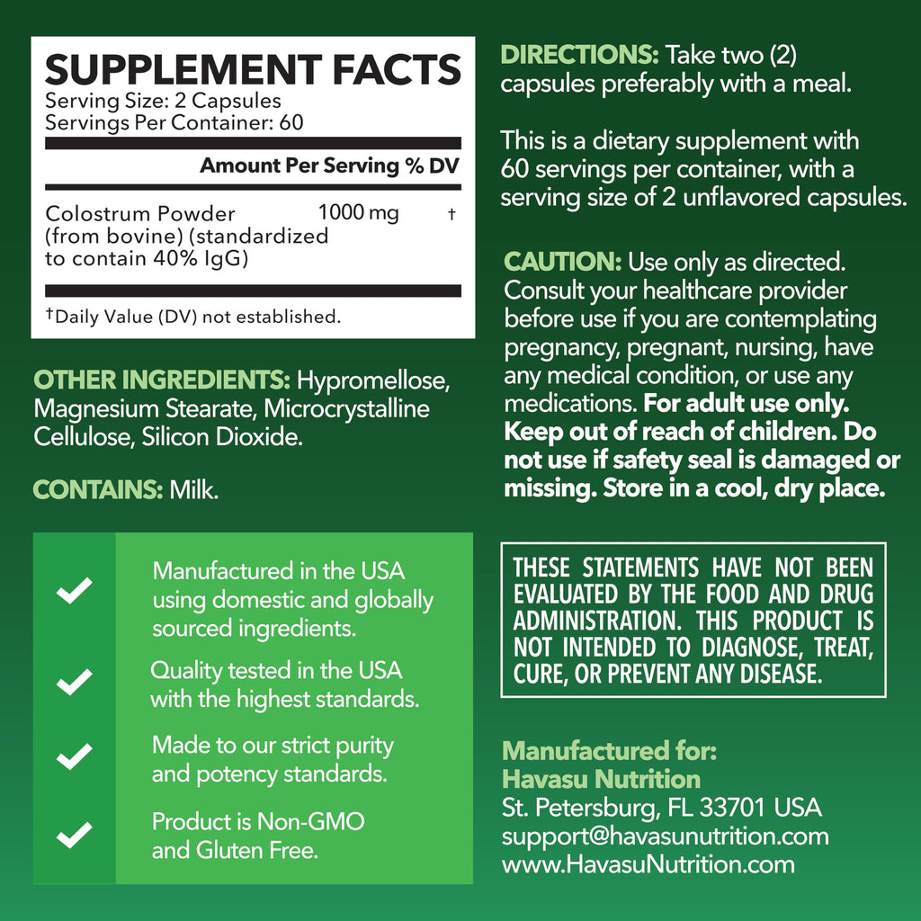 Grass Fed Colostrum Supplement for Immune and Gut Health, 2 Month Supply