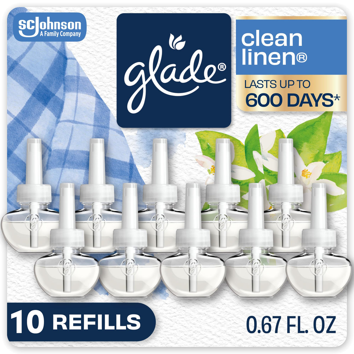 Glade PlugIns Air Freshener Refills, Clean Linen, 10 Count
