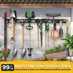 LBT 99" Garage Tool Organizer Wall Mount - 1000lbs Garden Tool Organizer with Adjustable Hooks, Heavy Duty Metal Garage Storage Rack, Anti-Rust Shed Rack Holder Hanging Rake Broom Mower Snowboard
