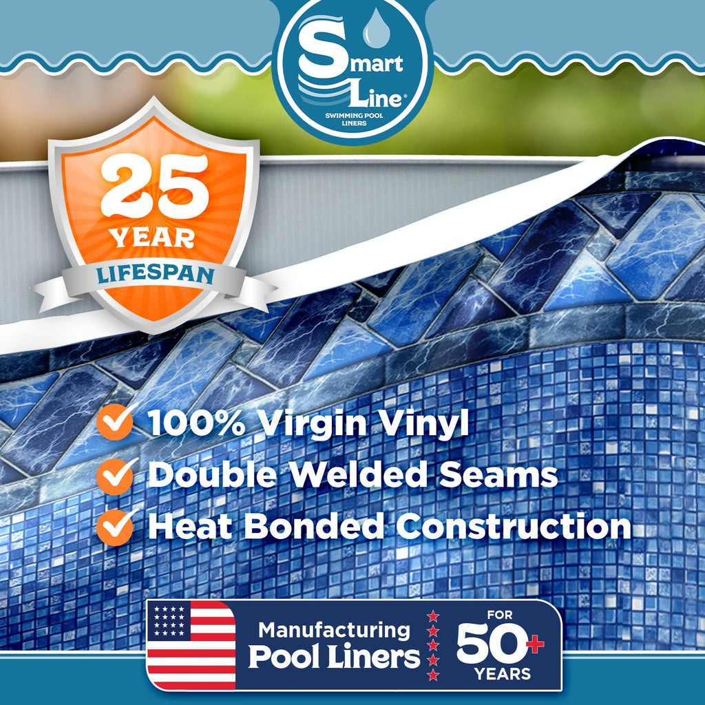Smartline 24 ft Round Swimming Pool Liner | Stone Harbor | Unibead Style | 52 Inch Wall Height | 25 Gauge Vinyl | for Steel Sided Above Ground Pools | Gasket Kit Included
