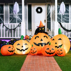 Joiedomi 7 FT Long Halloween Inflatables Pumpkin Outdoor Decorations, 7 Pumpkins Outside Decoration with Witch's Cat with Build-in LEDs Blow Up Inflatables for Party Yard Lawn Garden Decor