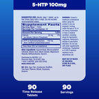 Natrol 5-HTP 100mg, Dietary Supplement Helps Support a Balanced Mood, Mood and Stress Support Supplement, 90 Time Release Tablets, 45-90 Day Supply