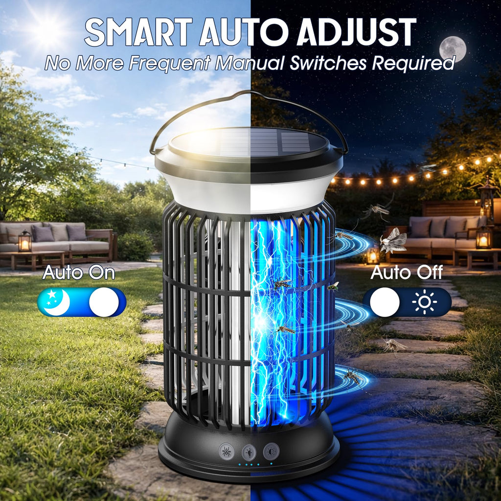 Solar Bug Zapper Outdoor Rechargeable Mosquito Zapper with Cordless Solar Power, Long Runtime Battery, Ip66 Waterproof Portable Fly Zapper for Garden Camping Travel Home