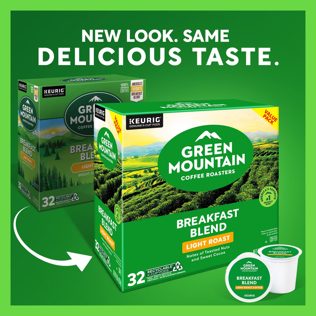 Green Mountain Coffee Roasters Breakfast Blend, Single-Serve Keurig K-Cup Pods, Light Roast Coffee Pods, 32 Count