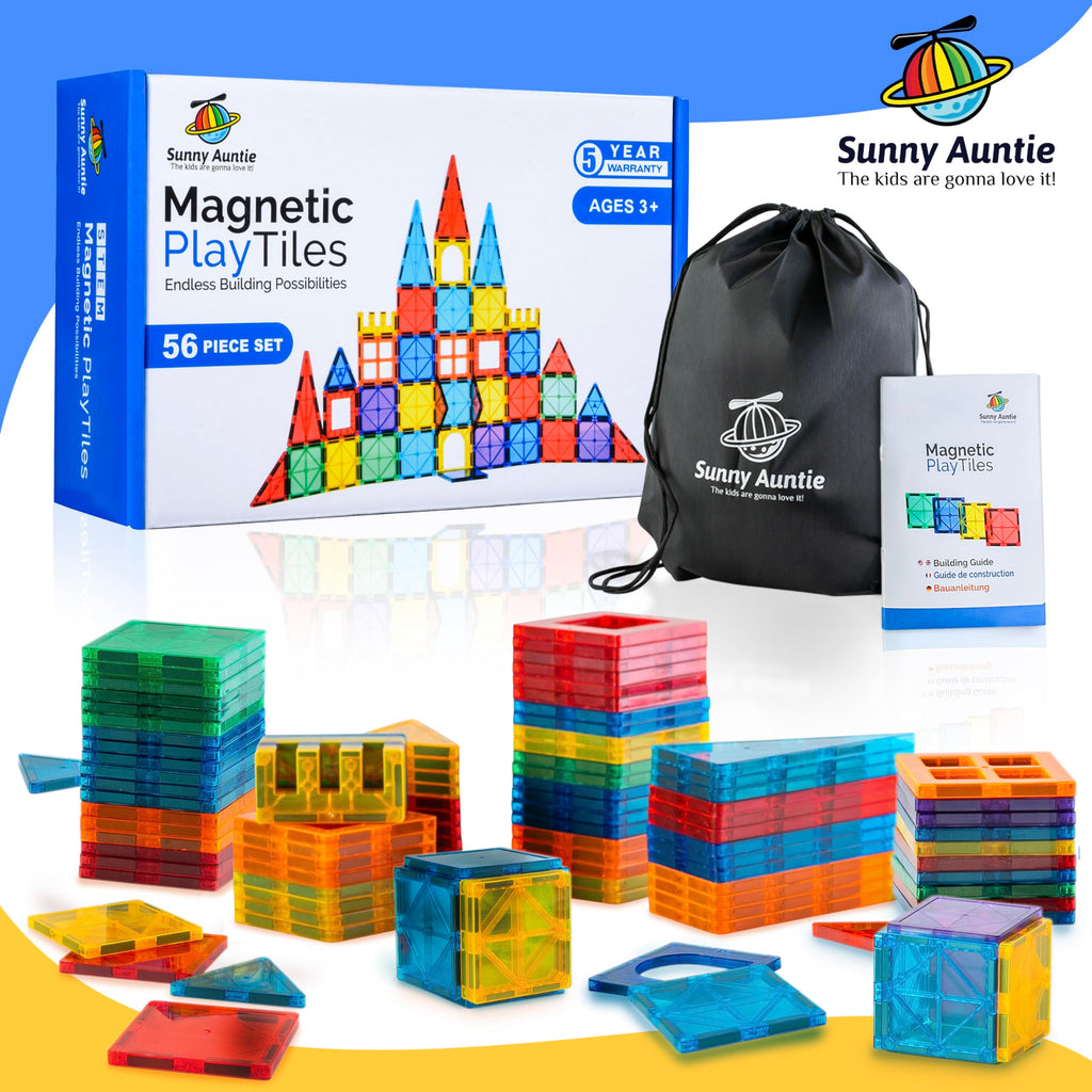Magnetic Tiles 56 PCS, Magnetic Tiles for Kids & Toddlers Ages 3-8, Magnet Toy for 3 4 5 6 7 8 Year Old Boys Girls Kids & Toddlers, Magnet Blocks Building Set STEM Toy, Great Gift for Kids aged 3-8