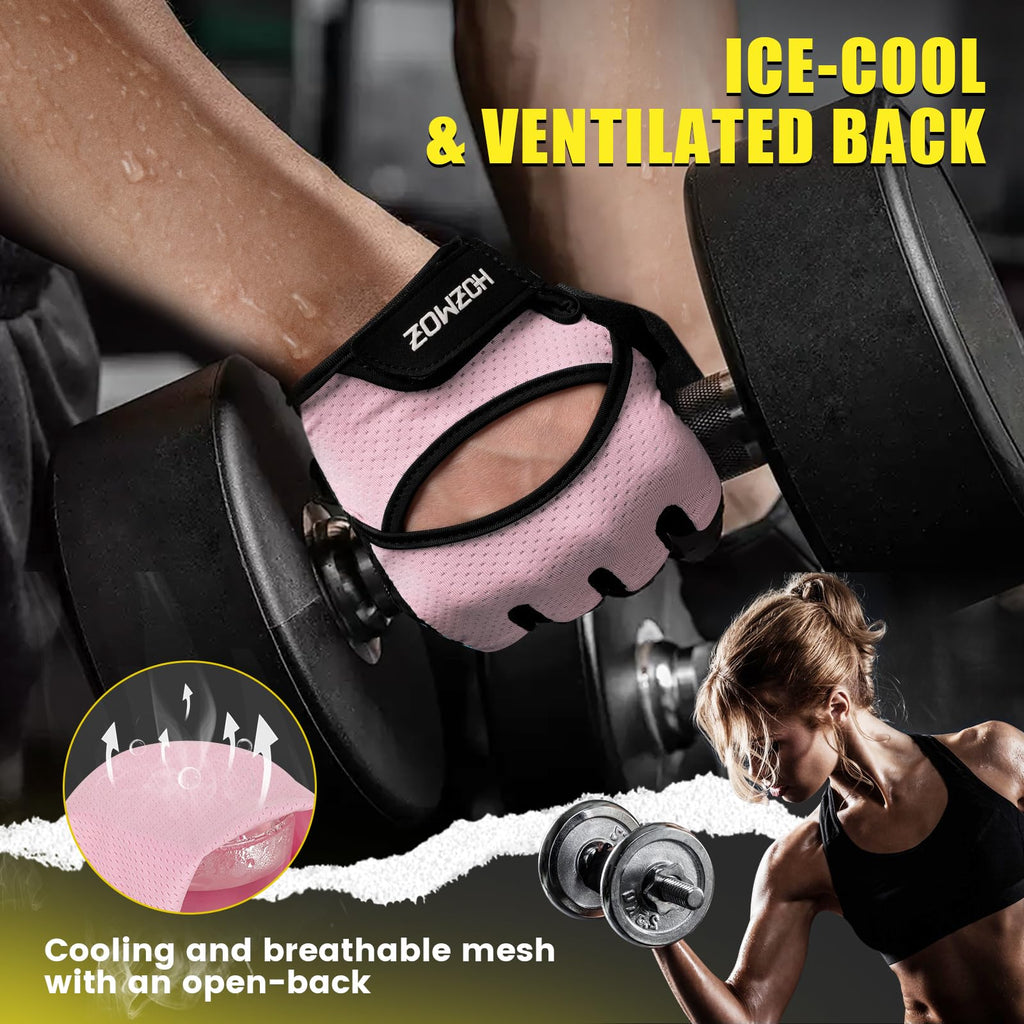 HOZMOZ Ventilated Weight Lifting Gloves, Thick Padded Workout Gym Gloves with Full Palm Protection & Grip & Shock Absorption for Women & Men's Fitness Exercise Training