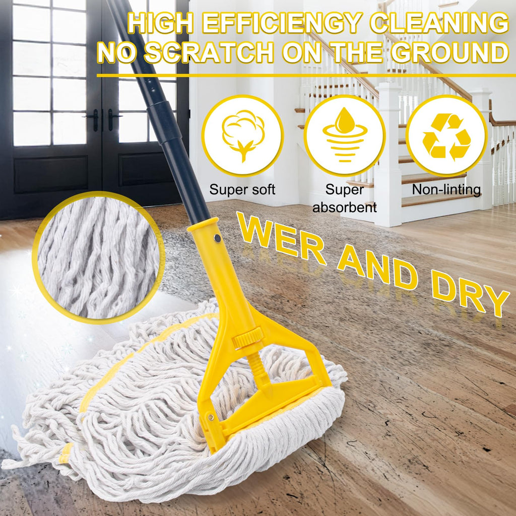 Commercial Mop with 3 Extra Large Replacement Heads,59" Long Handle Heavy Duty Industrial Mops for Floor Cleaning,Looped-End String Wet Cotton Mop for Home,Kitchen,Office,Garage,Concrete/Tile Floor