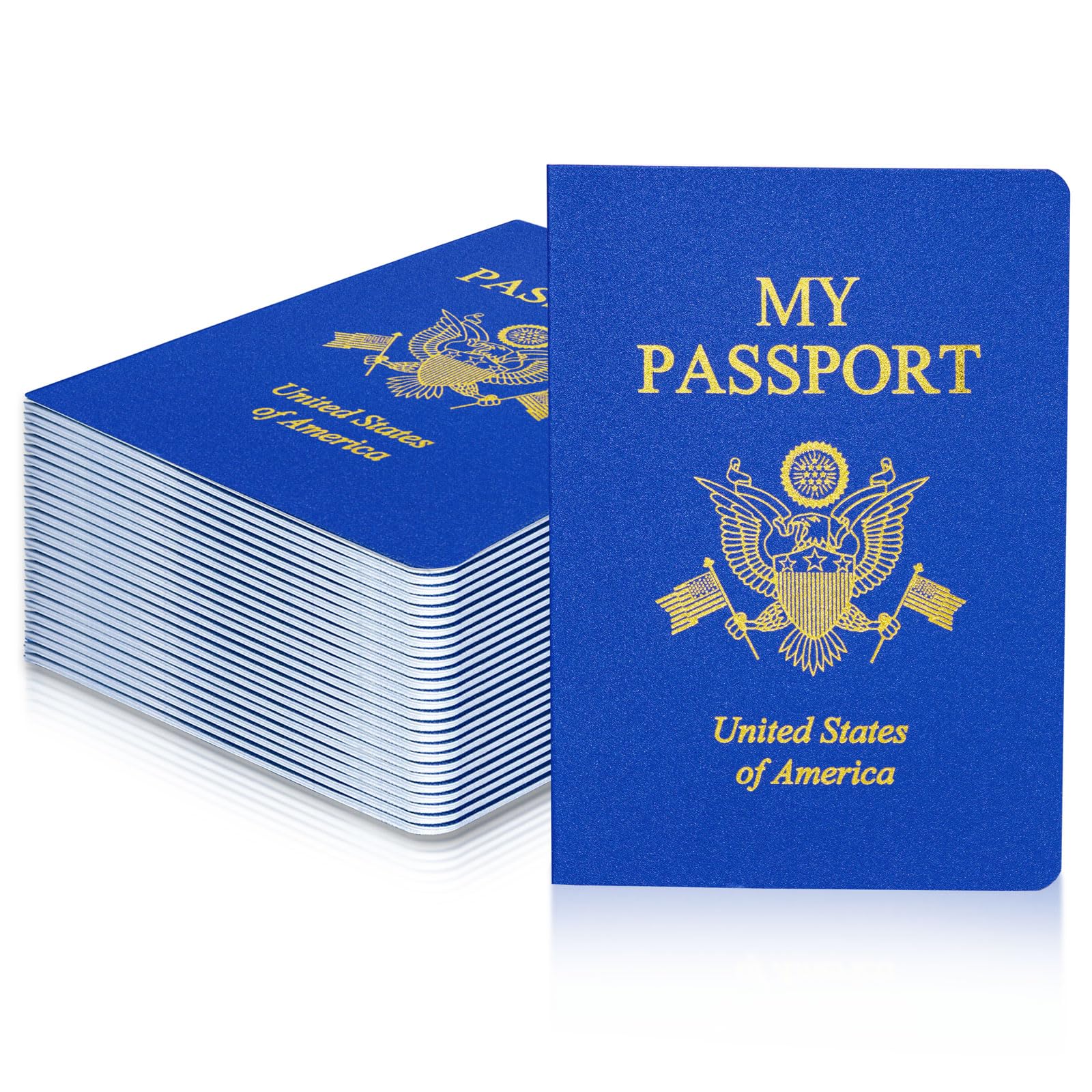 XIISVINT 30 Pcs Blank Passport Notebook Blue Passport Book Fake Passport Travel Journal Sticker Collection Book for Kids School Projects World Travel Pretend Activity Party Favors, 5.51x3.9 Inch