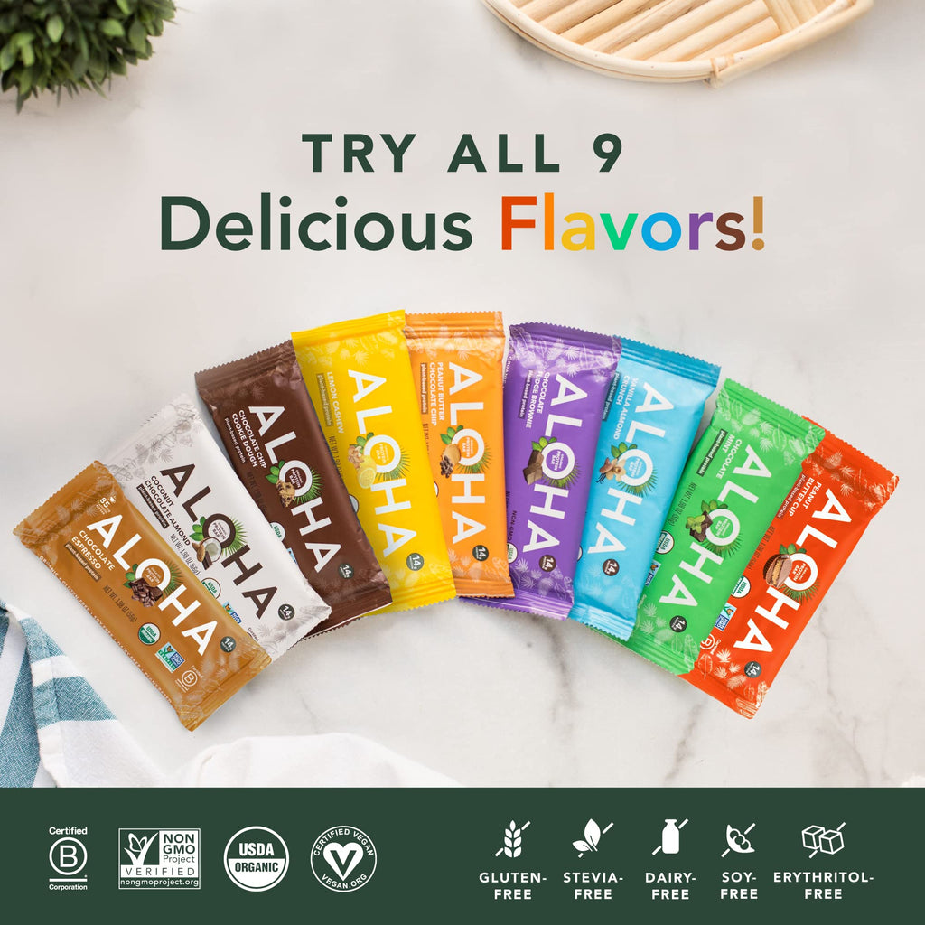 Aloha Organic Plant Based Protein Bars Chocolate Chip Cookie Dough, 1.98 Oz,(Pack of 12)