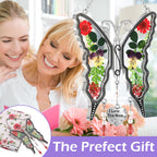 KY&BOSAM Mom Gift Butterfly Glass Pressed Flowers Suncatcher Window Hanging