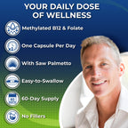 Men's Daily Multivitamin 50 Plus - Vegan Methylated Multivitamin for Men 50 and Over - Saw Palmetto, Biotin, Organic Superfoods, Lutein - Eye, Energy, Gut, Health Support - Easy to Swallow Capsules