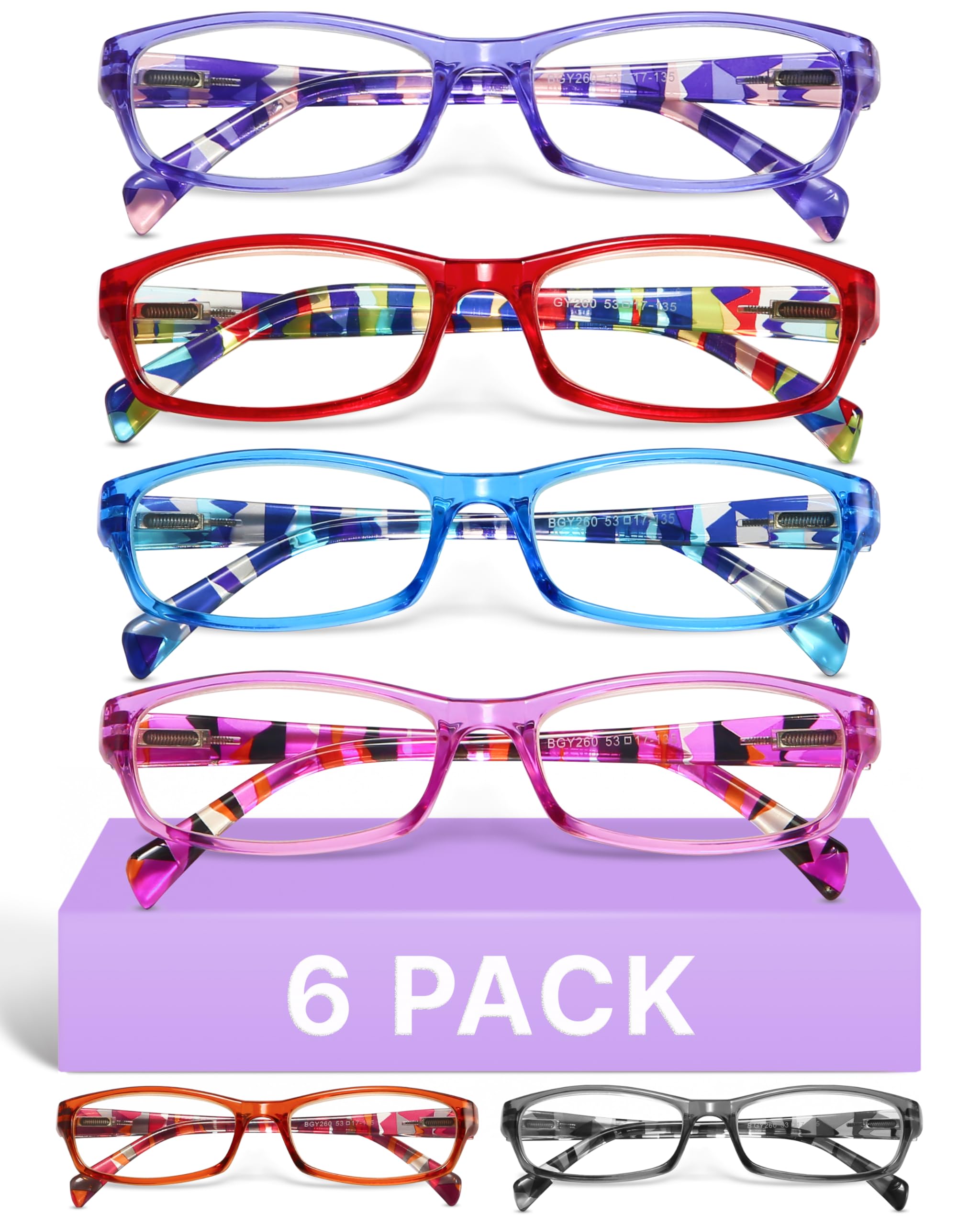 Gaoye Reading Glasses for Women, 6 pack Fashion Readers for Women Spring Hinge Eye Glasses, Blue Light Reading Glasses