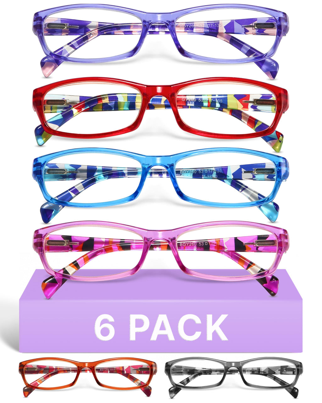 Gaoye 2.75 Reading Glasses for Women, 6 pack Fashion Readers for Women Spring Hinge Eye Glasses, Blue Light Reading Glasses