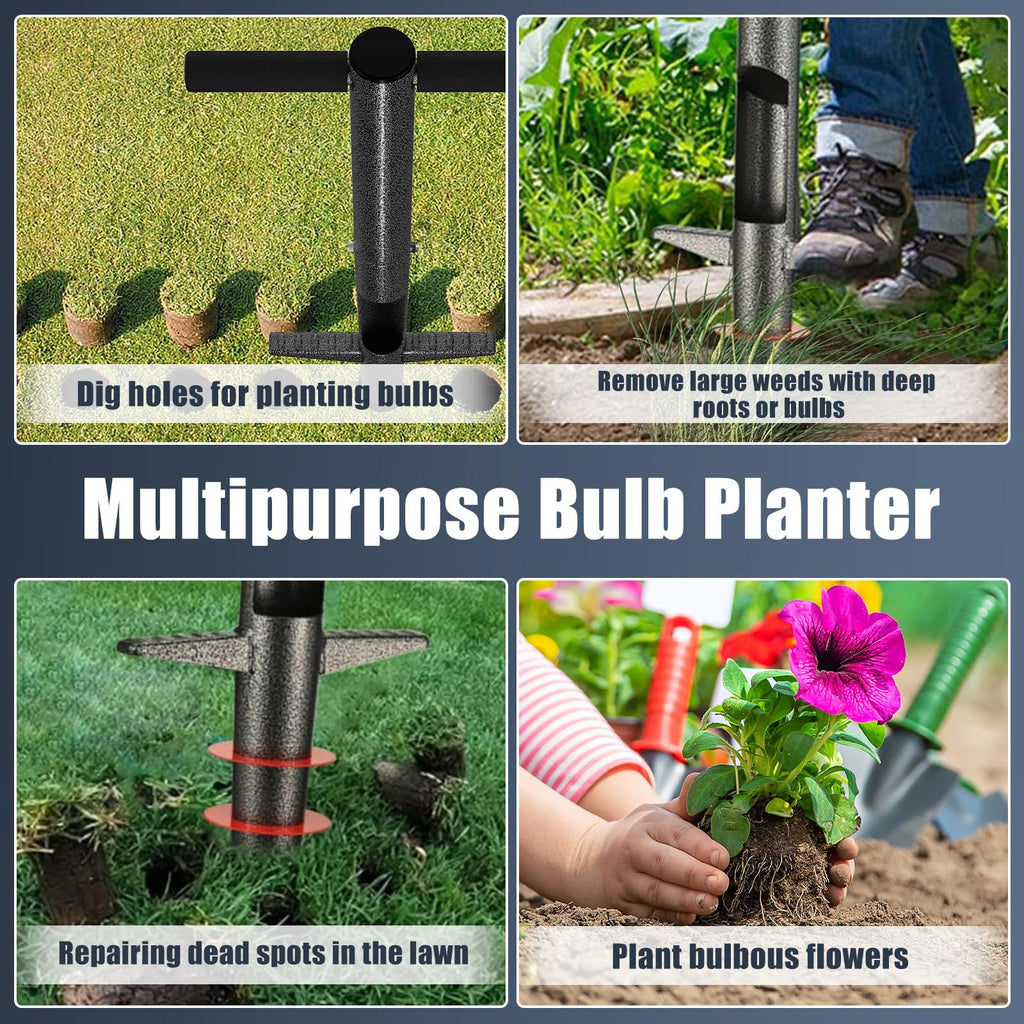 Bulb Planter Tool, 33.5 inch Long Handle Garden Sod Plugger to Dig Hole, Heavy Duty Metal Grass Plugger for Soil Test Planting or Weeding Spring Flowers Bulbs,Bedding Plants,Tulips, Lilies, Potato