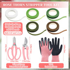 Lasnten 9 Pcs Rose Thorn Remover Set Include 1 Flower Thorn Stripper Tool 5 Floral Tape 1 Flower Scissor 1 Curve Gardening Scissors 1 Pair Gardening Gloves for Wedding Women Mother Gift (Pink)