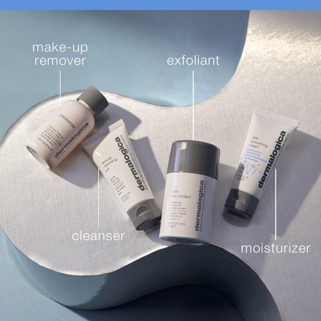 Dermalogica Discover Healthy Skin Kit - Includes: Precleanse, Face Wash, Face Exfoliator, & Moisturizer - Wash Away Impurities To Reveal Glowing Skin