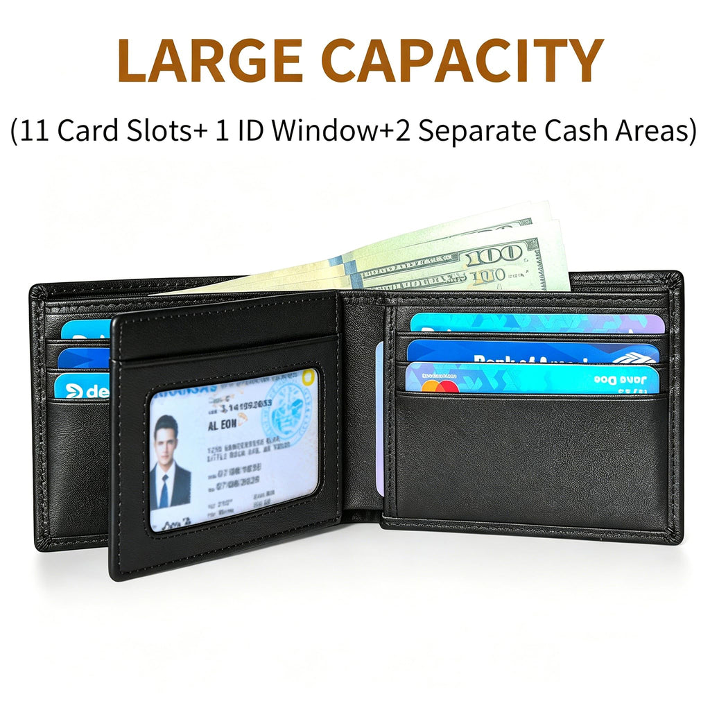 MARZAHAR Genuine Leather Mens Wallet, RFID Blocking Bifold, Black