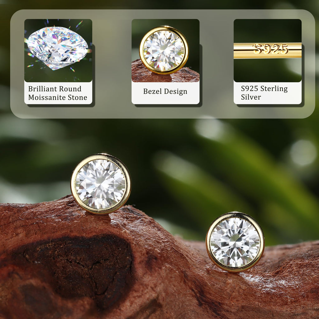GEMQUEEN Moissanite Earrings Studs 925 Sterling Silver, 1.6CT