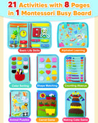 Exorany Busy Board Montessori Toys for Toddler Boy Girl Birthday Gifts, Busy Book Sensory Learning Toys for Toddlers, Toddler Airplane Car Travel Toy Educational Activities