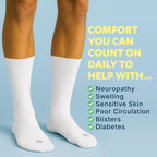 Doctor's Choice Diabetic Socks for Men, Seamless Crew Socks with Non-Binding Top, Provides Extra Comfort for Gout, 4-Pairs, White, X-Large, Size 12-15