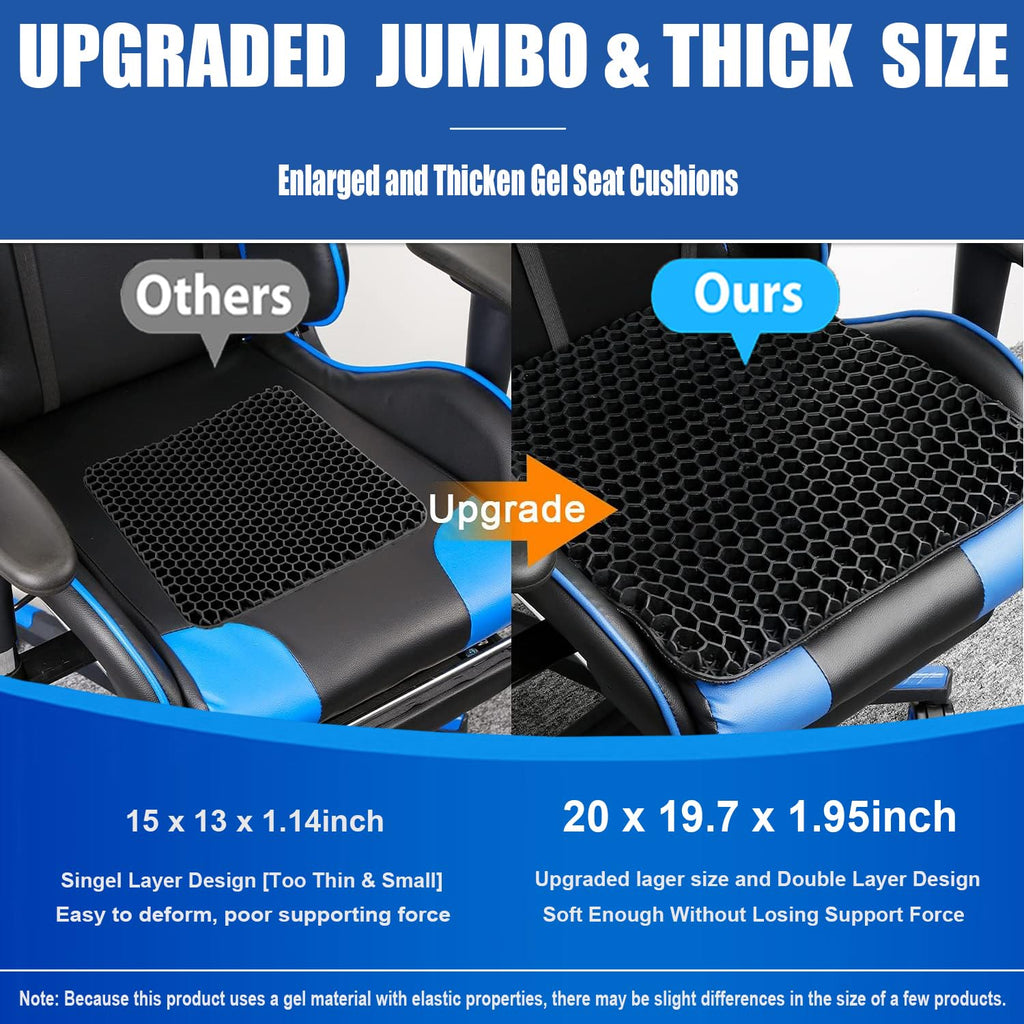 20" Gel Seat Cushion for Long Sitting Pressure Relief(Jumbo&Thick) - Wheelchair Cushion for Pressure Sores - Back, Sciatica & Tailbone Pain Relief Cushion- Non-Slip Butt Pillow for Office, Home, Car