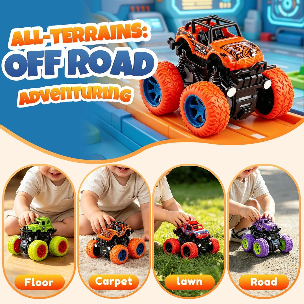 ANAOER 4 Pack Monster Trucks Toys for Boys 2 3 4 5 6 7 Year Old, Friction Powered Pull Back Car Toys for Toddlers Kids Ages 3-5 2-4 4-7, Best Birthday Christmas Party Gift for Boys and Toddlers