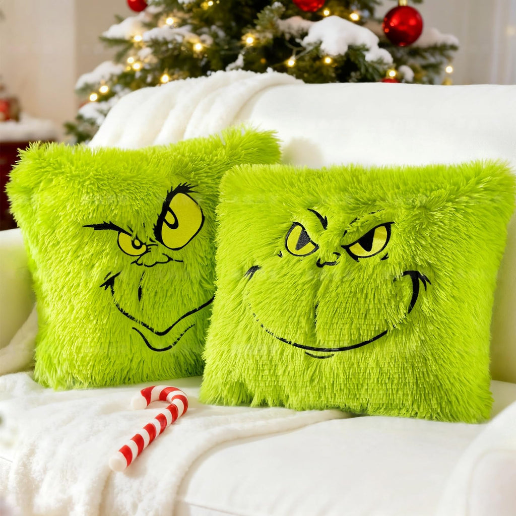 eowvsio 2PCS Chrismas Pillow Covers 18x18 inch,Green Xmas Throw Pillow Cases,Chrismas Decor Soft Plush Faux Fur Wool Couch Cushion Case for Chair Sofa Bedroom Living Room