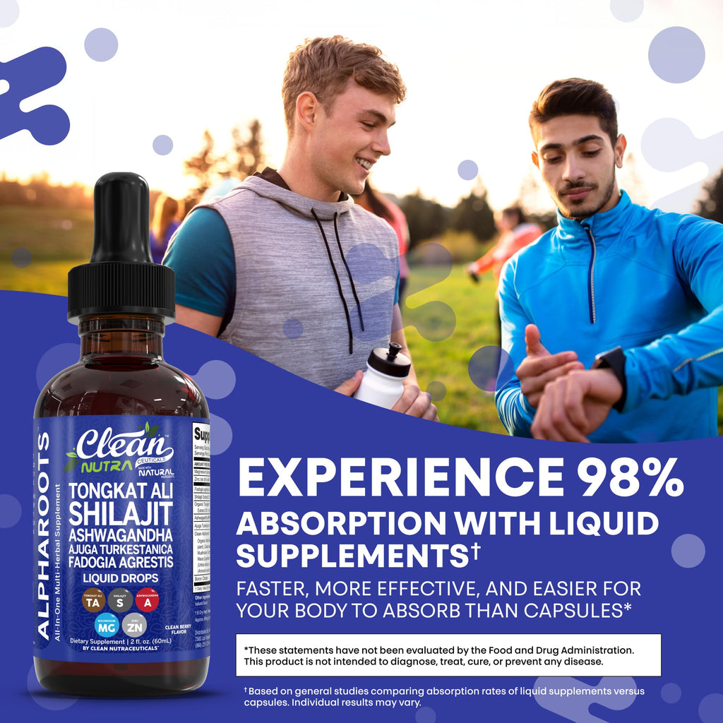 Tongkat Ali Liquid Drops Shilajit, Ashwagandha, Turkesterone, Fadogia Agrestis, Magnesium, Irish Sea Moss, and Zinc Herbal Supplement by Clean Nutra